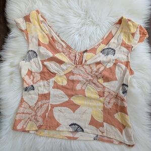 Free People Into The Grove Cap Sleeve Orange Floral Crop Cropped Top Size 6